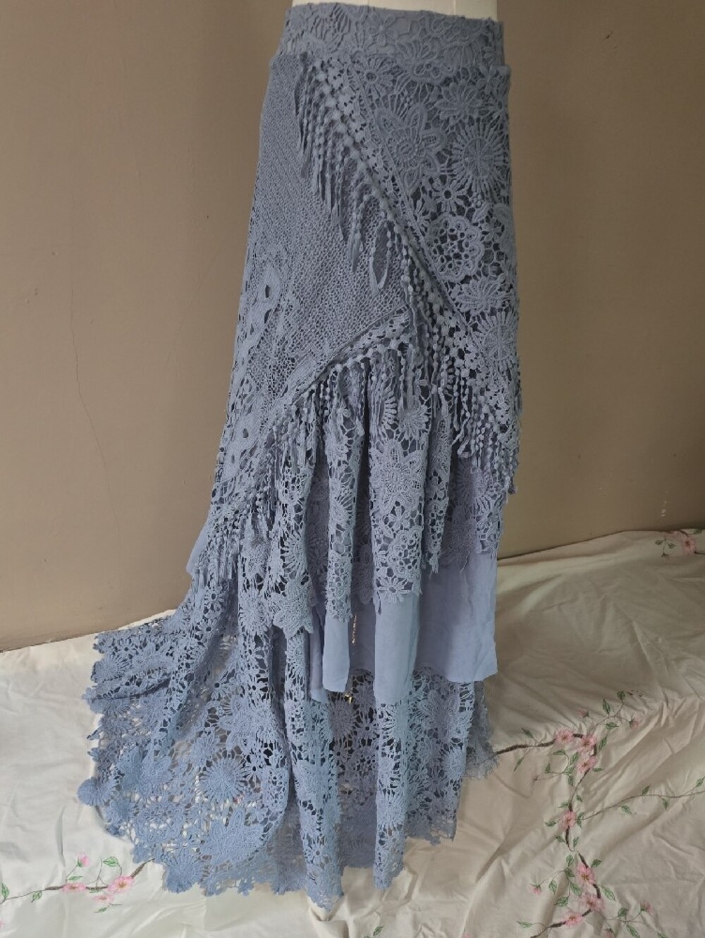 Crochet Lace Maxi Skirt in Dusty Blue - Picture 5 of 16